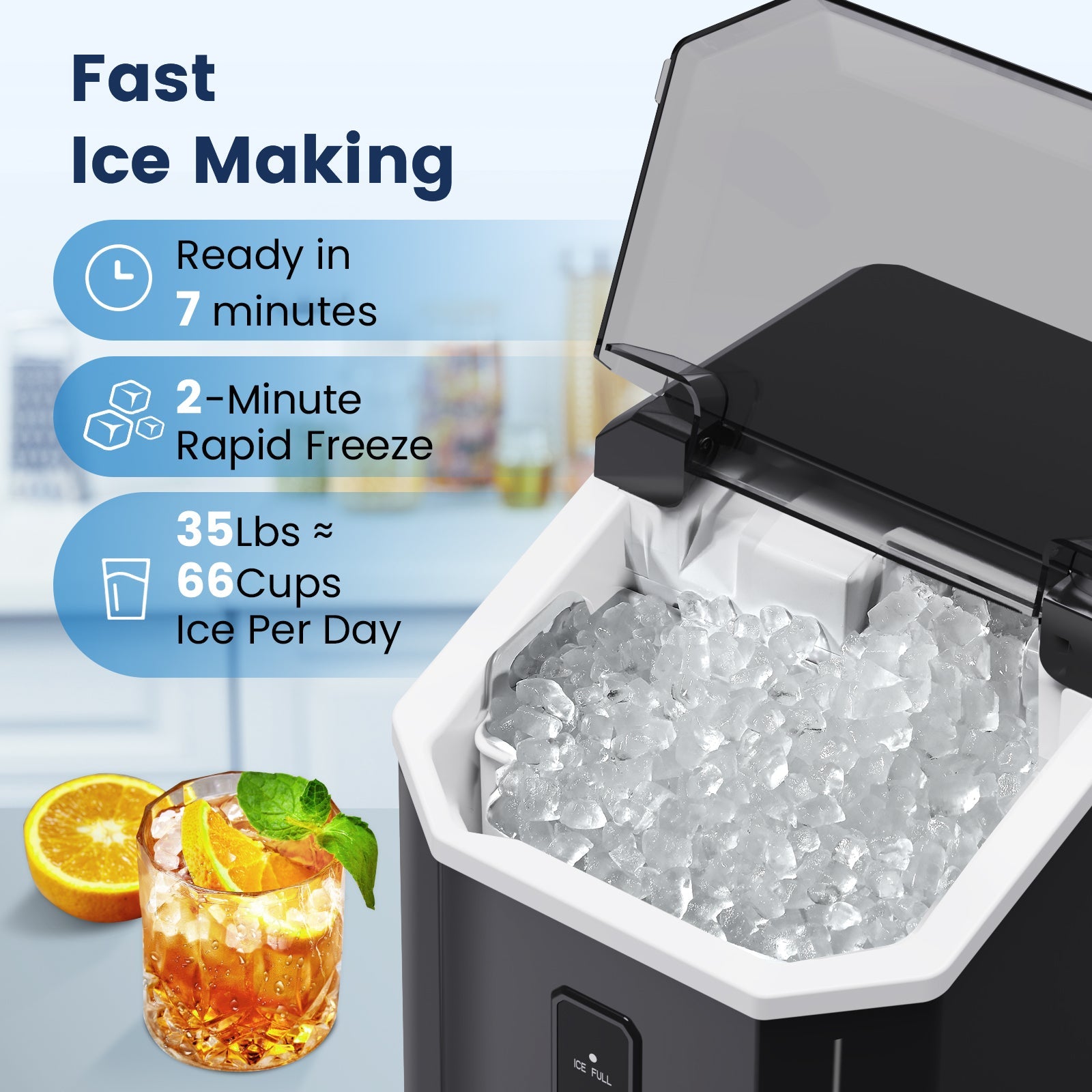 ACONEE HZB 15N S Countertop Portable Chewable Nugget Ice Maker Machine Silver