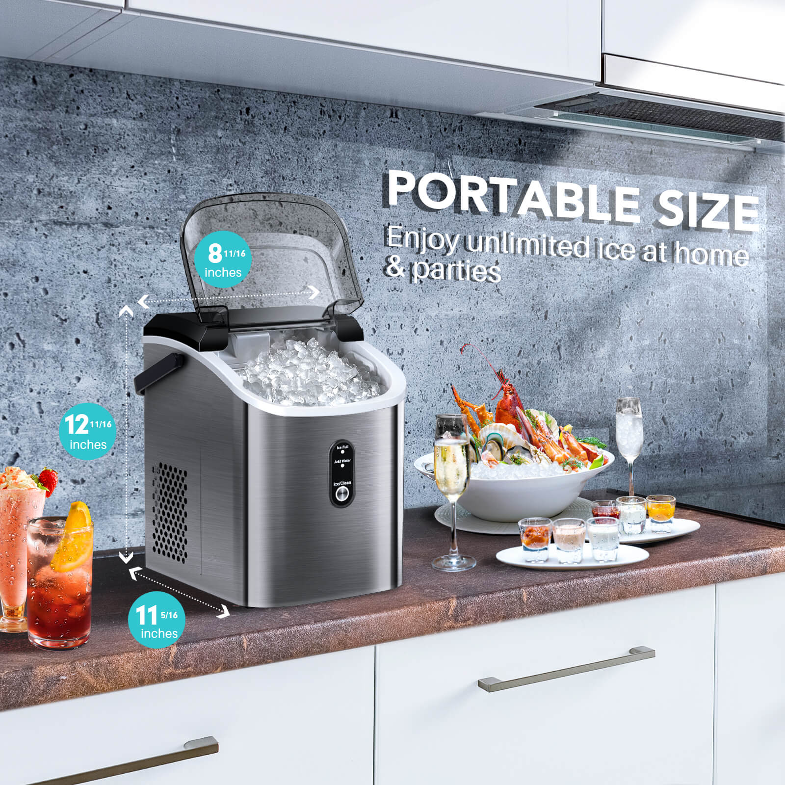 Nugget Pebble Ice Maker Stainless Steel - Kismile