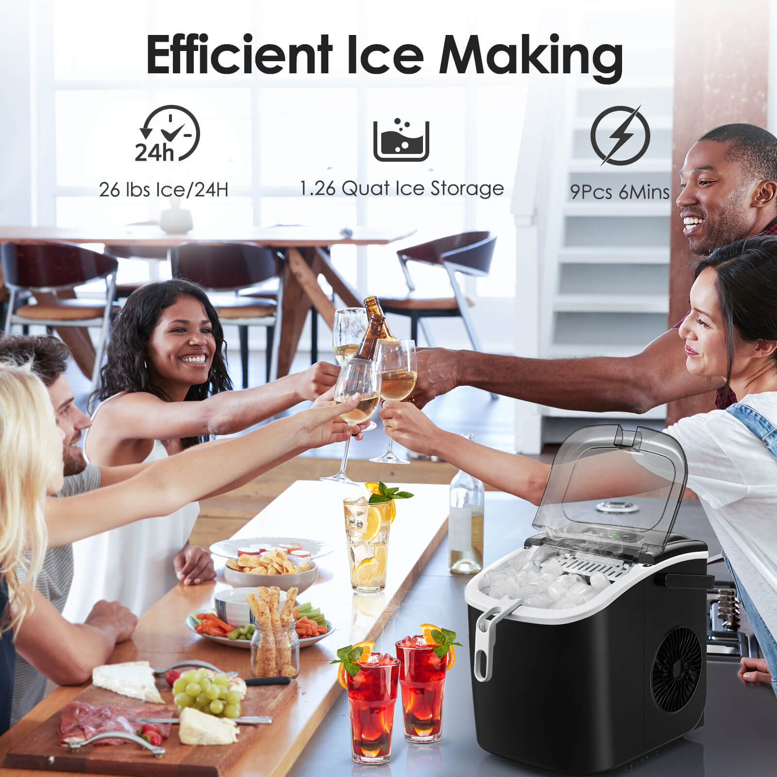 Kismile Countertop Ice Maker selling Machine,26Lbs/24H Compact Automatic Ice Makers